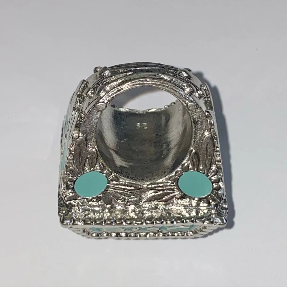 VTG Christian Dior Silver Metal Turquoise Gemstone Logo Nameplate Princess Ring - Picture 11 of 15